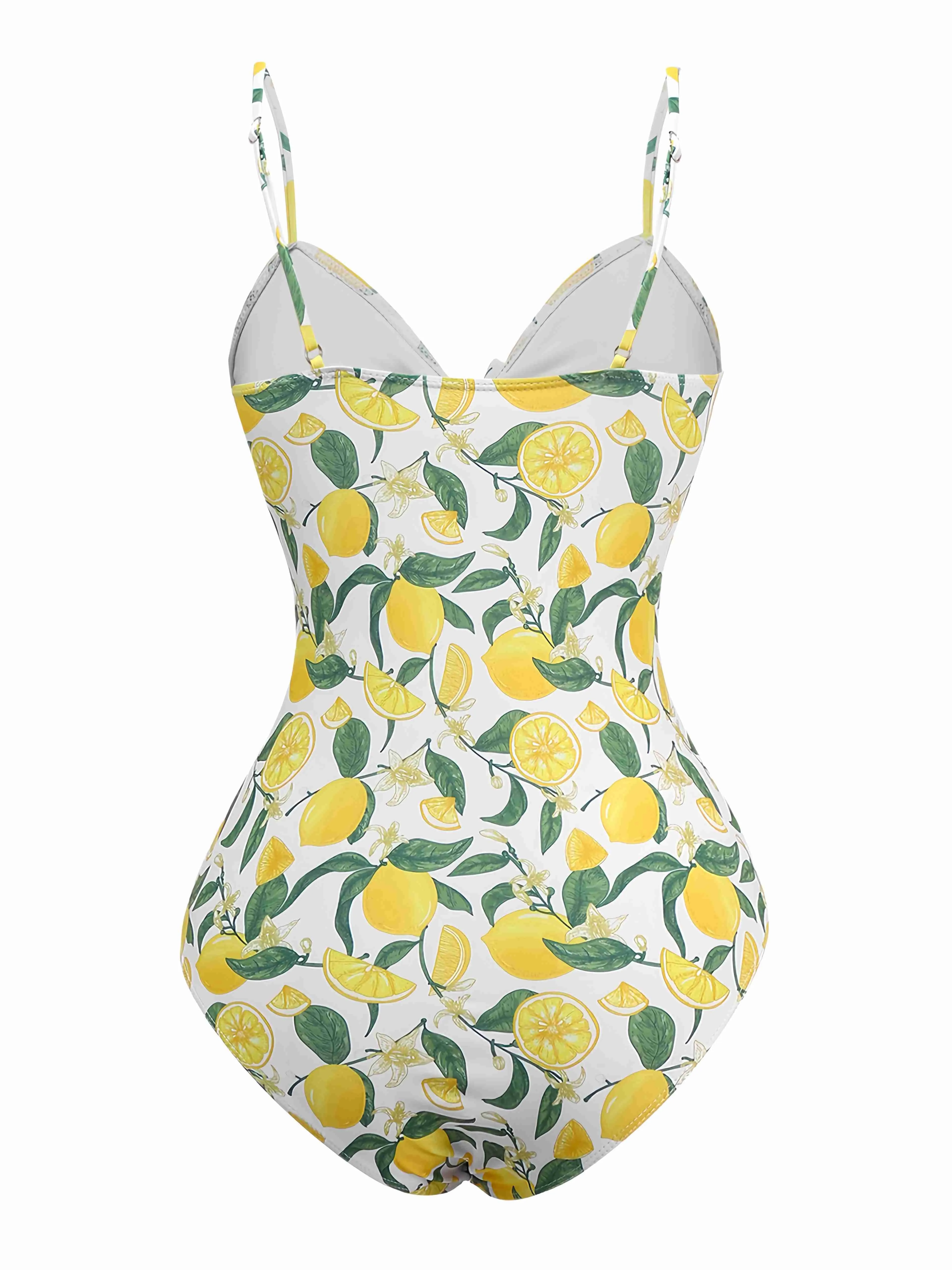 Yellow 1950s Lemon Print Bow One-Piece Swimsuit sold by Retro Stage product image thumbnail 2