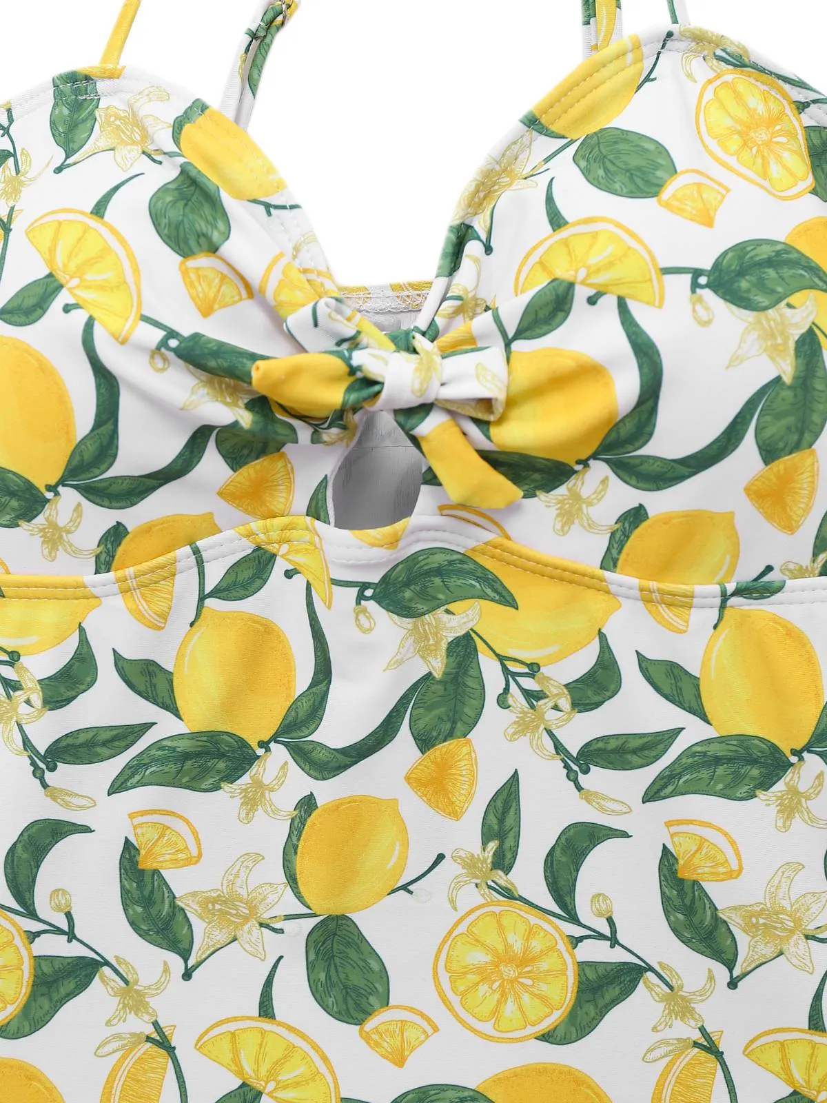 Yellow 1950s Lemon Print Bow One-Piece Swimsuit sold by Retro Stage product image thumbnail 3