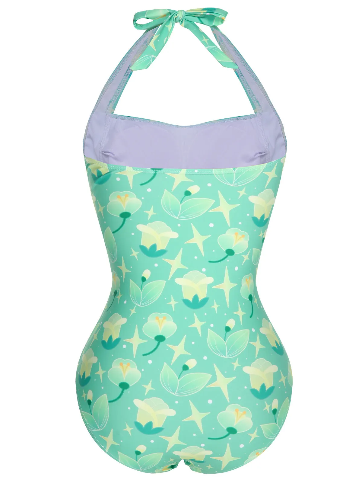 Green 1930s Halter Plants Print One-Piece Swimsuit sold by Retro Stage product image thumbnail 3