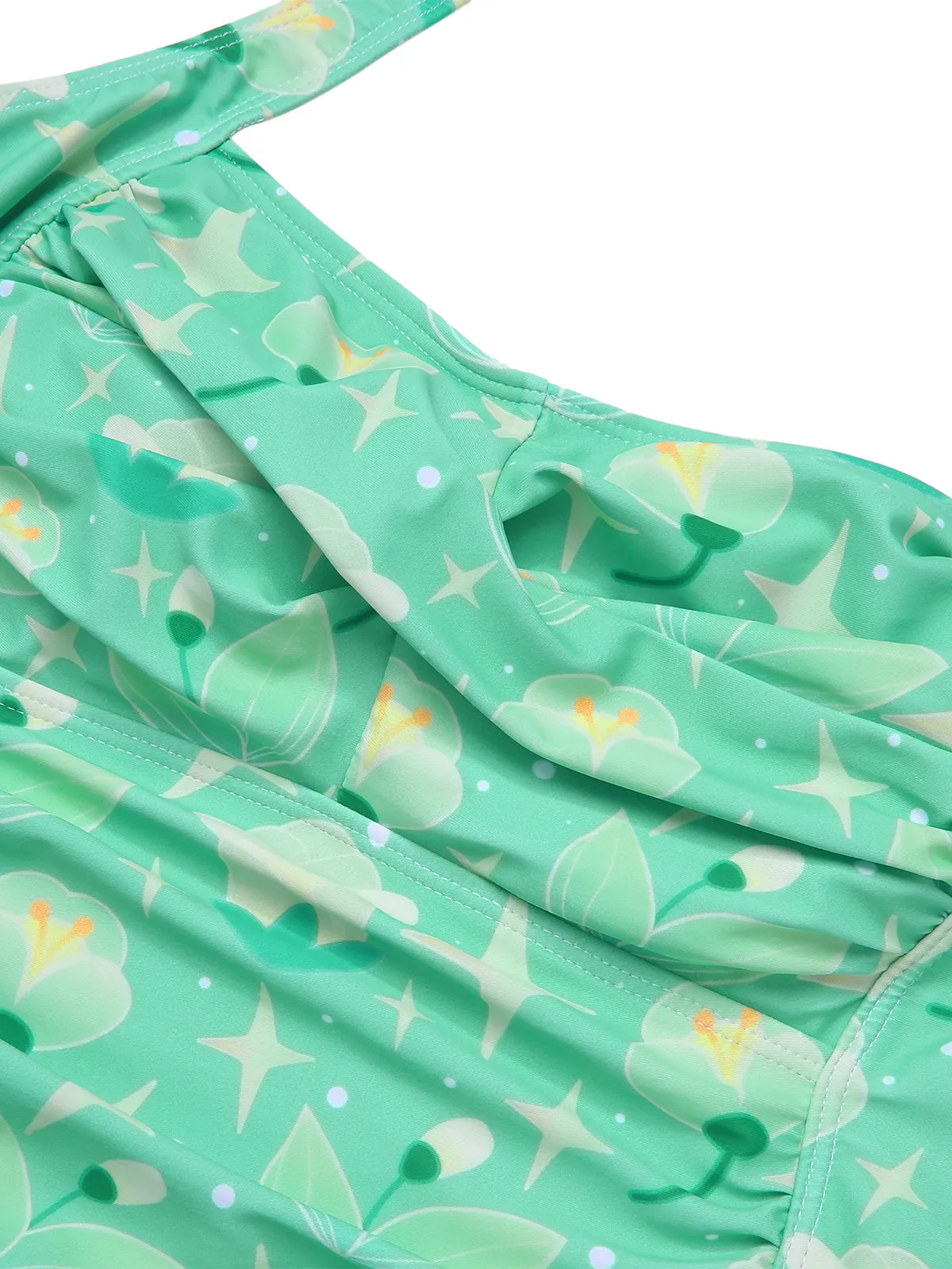 Green 1930s Halter Plants Print One-Piece Swimsuit sold by Retro Stage product image thumbnail 4