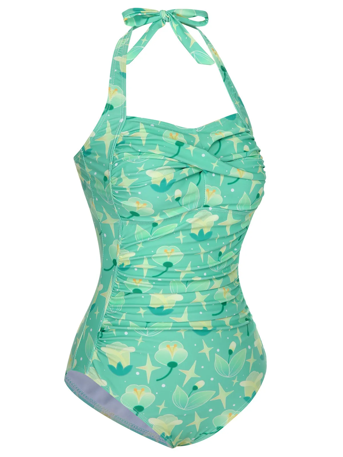 Green 1930s Halter Plants Print One-Piece Swimsuit sold by Retro Stage product image thumbnail 2