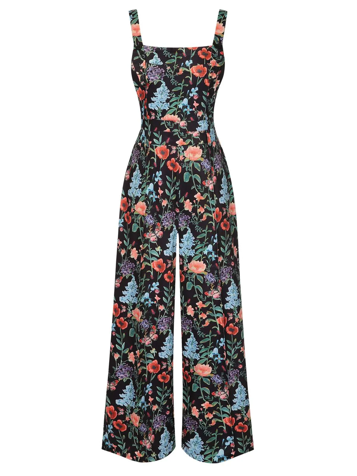 Multicolor 1930s Floral Square Neck Strap Jumpsuit sold by Retro Stage product image thumbnail 2