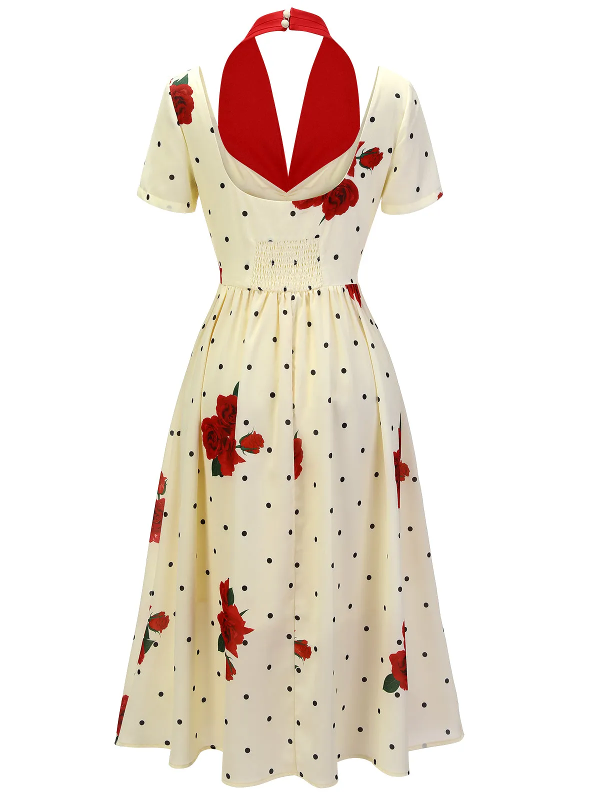 Beige 1930s Polka Dot Rose Patchwork Dress sold by Retro Stage product image thumbnail 4