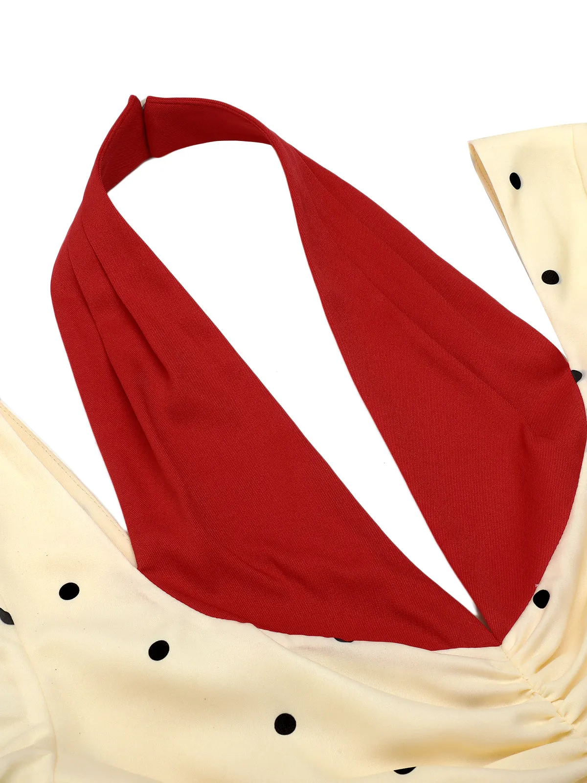 Beige 1930s Polka Dot Rose Patchwork Dress sold by Retro Stage product image thumbnail 5