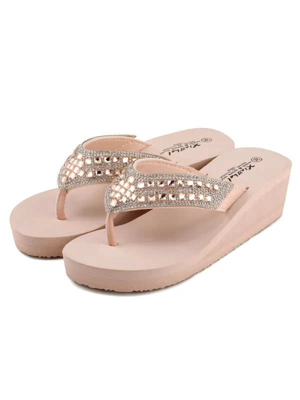 Rhinestone Wedge Flip Flop Slippers sold by Retro Stage