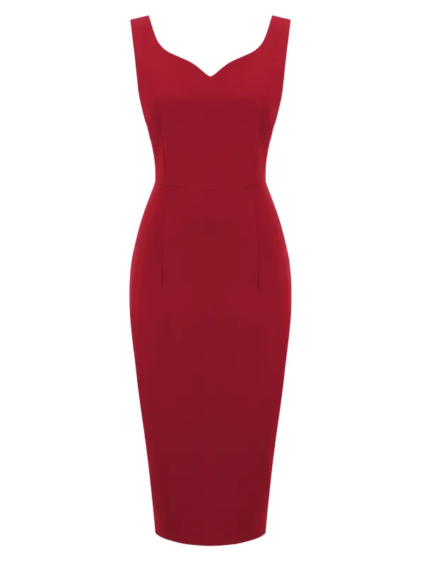 Red 1960s Heart Collar Solid Pencil Dress sold by Retro Stage