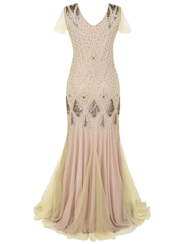[US Warehouse] Apricot Sequin Gatsby Maxi Dresses sold by Retro Stage