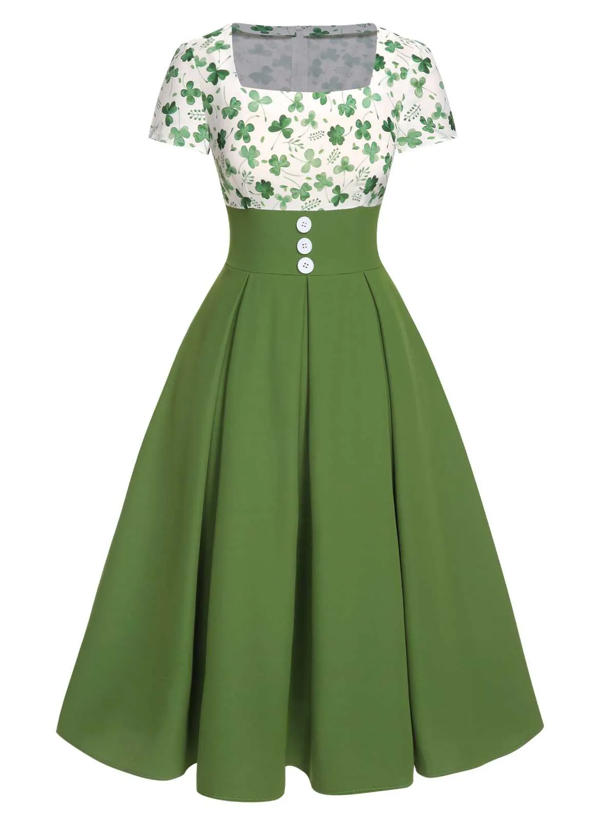 Green 1950s Lucky Clover Buttoned Dress sold by Retro Stage product image thumbnail 2