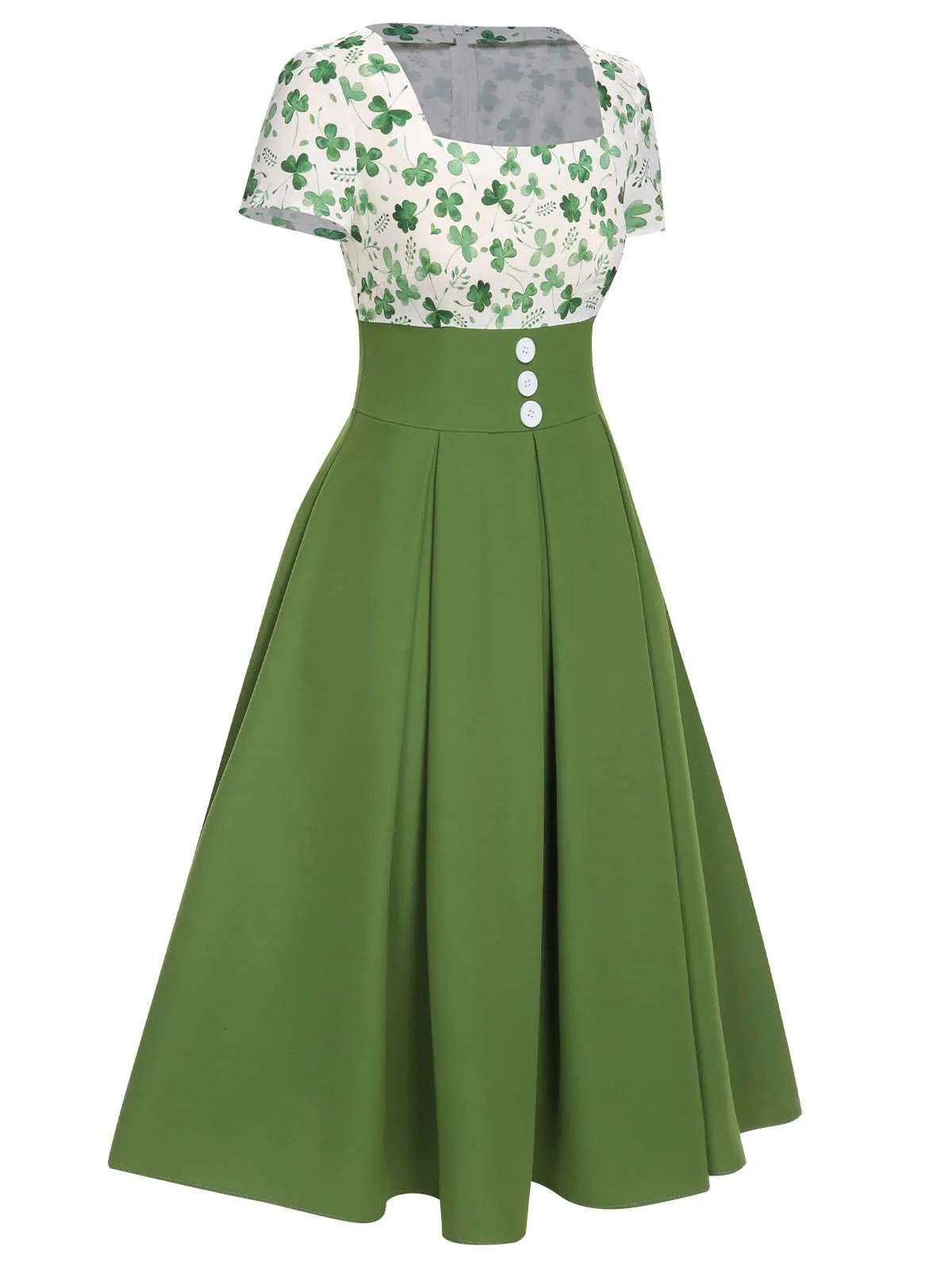 Green 1950s Lucky Clover Buttoned Dress sold by Retro Stage product image thumbnail 3