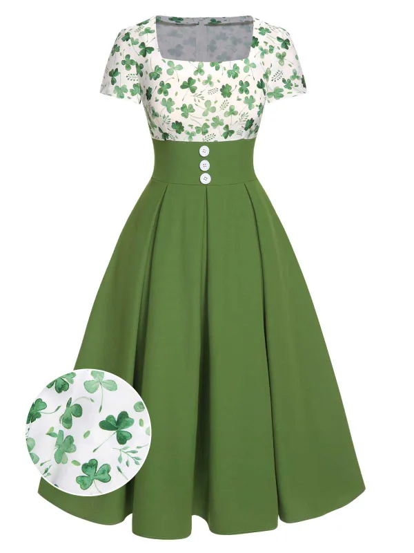 Green 1950s Lucky Clover Buttoned Dress sold by Retro Stage