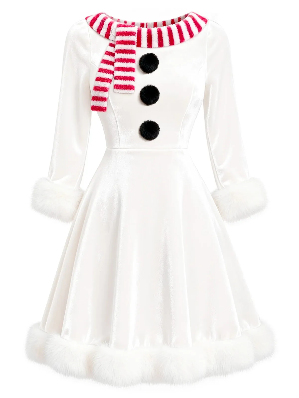 Red & White Christmas Snowman Velvet Dress sold by Retro Stage product image thumbnail 3