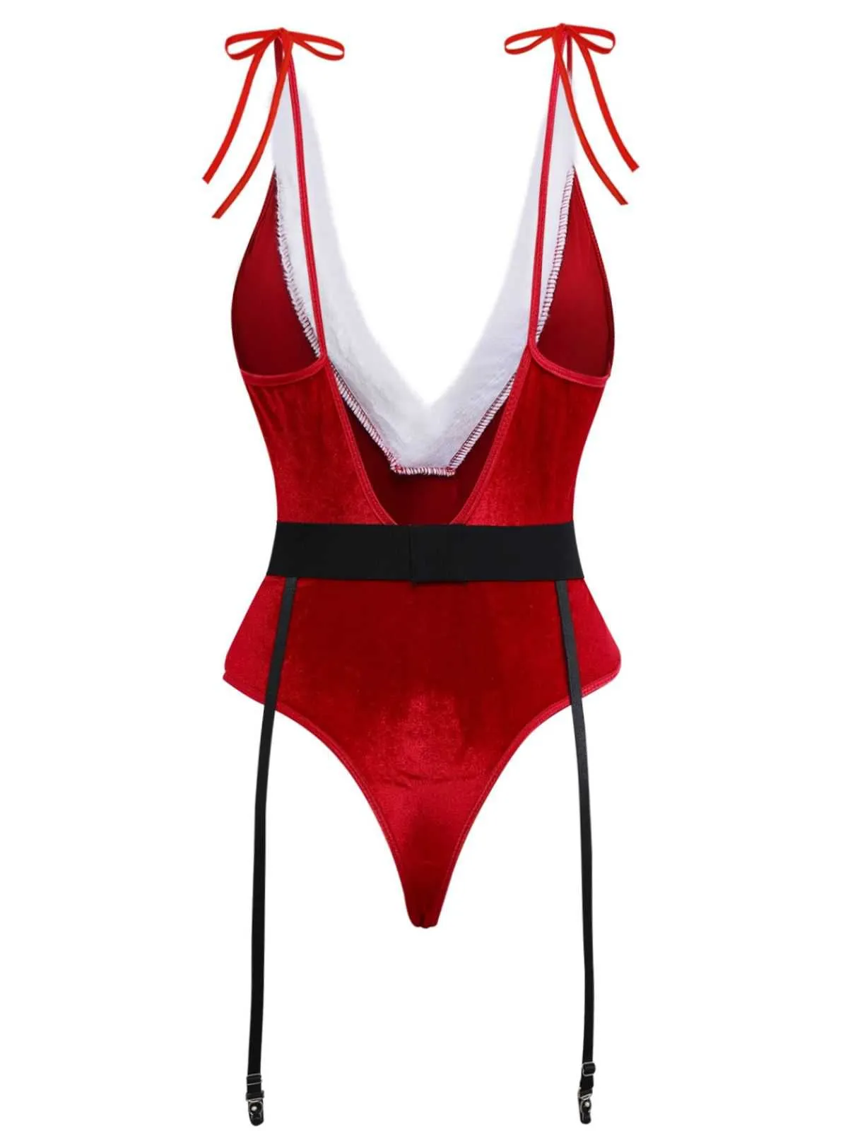 1970s Deep V Velvet Christmas Plush Bodysuit With Hat sold by Retro Stage product image thumbnail 4