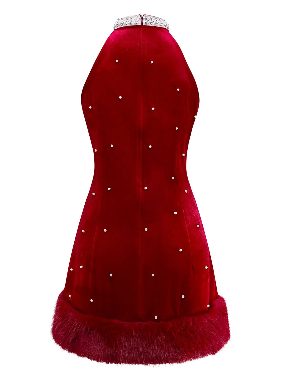 Red 1960s Pearl Fringe Christmas Velvet Dress sold by Retro Stage product image thumbnail 4