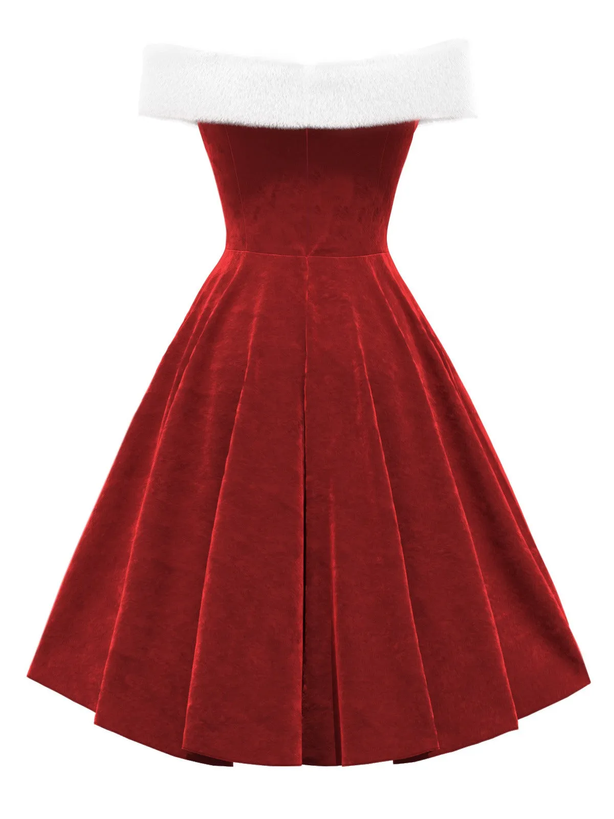Red 1950s Christmas Off-Shoulder Velvet Dress sold by Retro Stage product image thumbnail 2