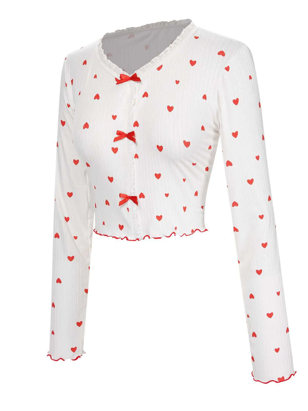 White 1970s Curled Heart Bow Long Sleeve Pajamas sold by Retro Stage product image thumbnail 4