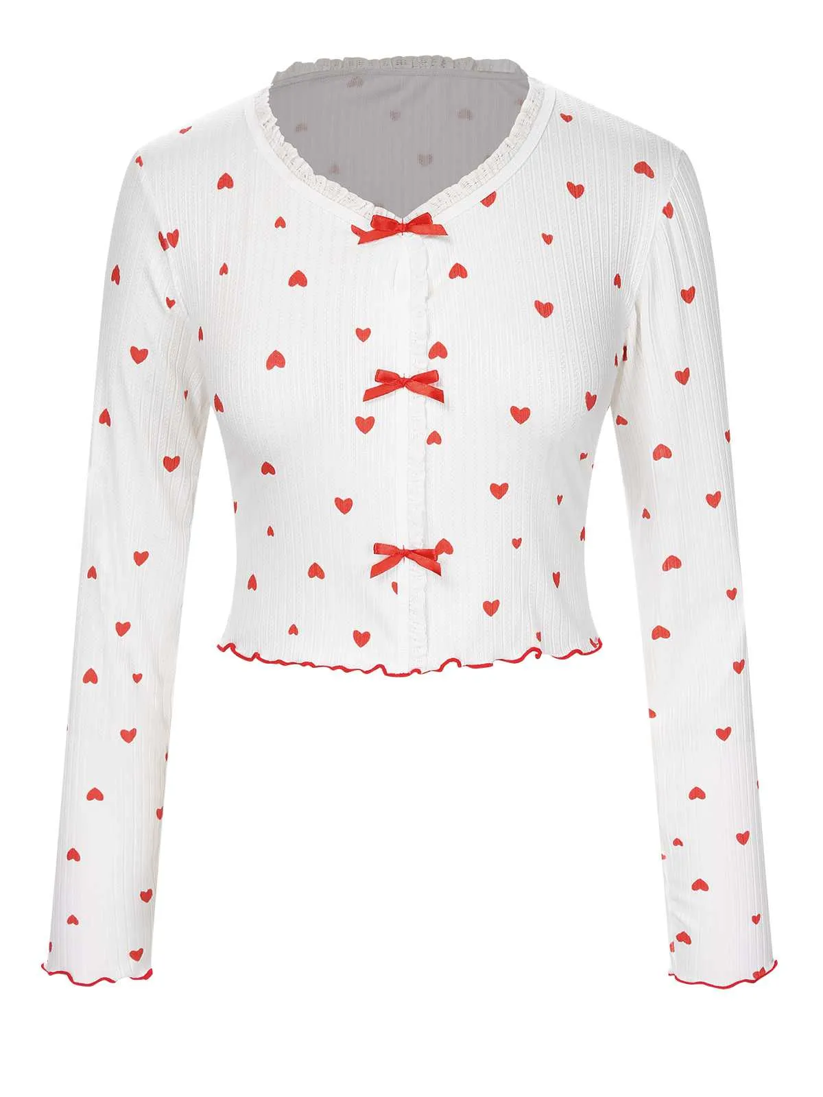 White 1970s Curled Heart Bow Long Sleeve Pajamas sold by Retro Stage product image thumbnail 2
