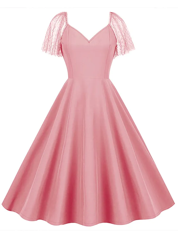 1950s Solid Dots Mesh Sleeve V-Neck Dress sold by Retro Stage