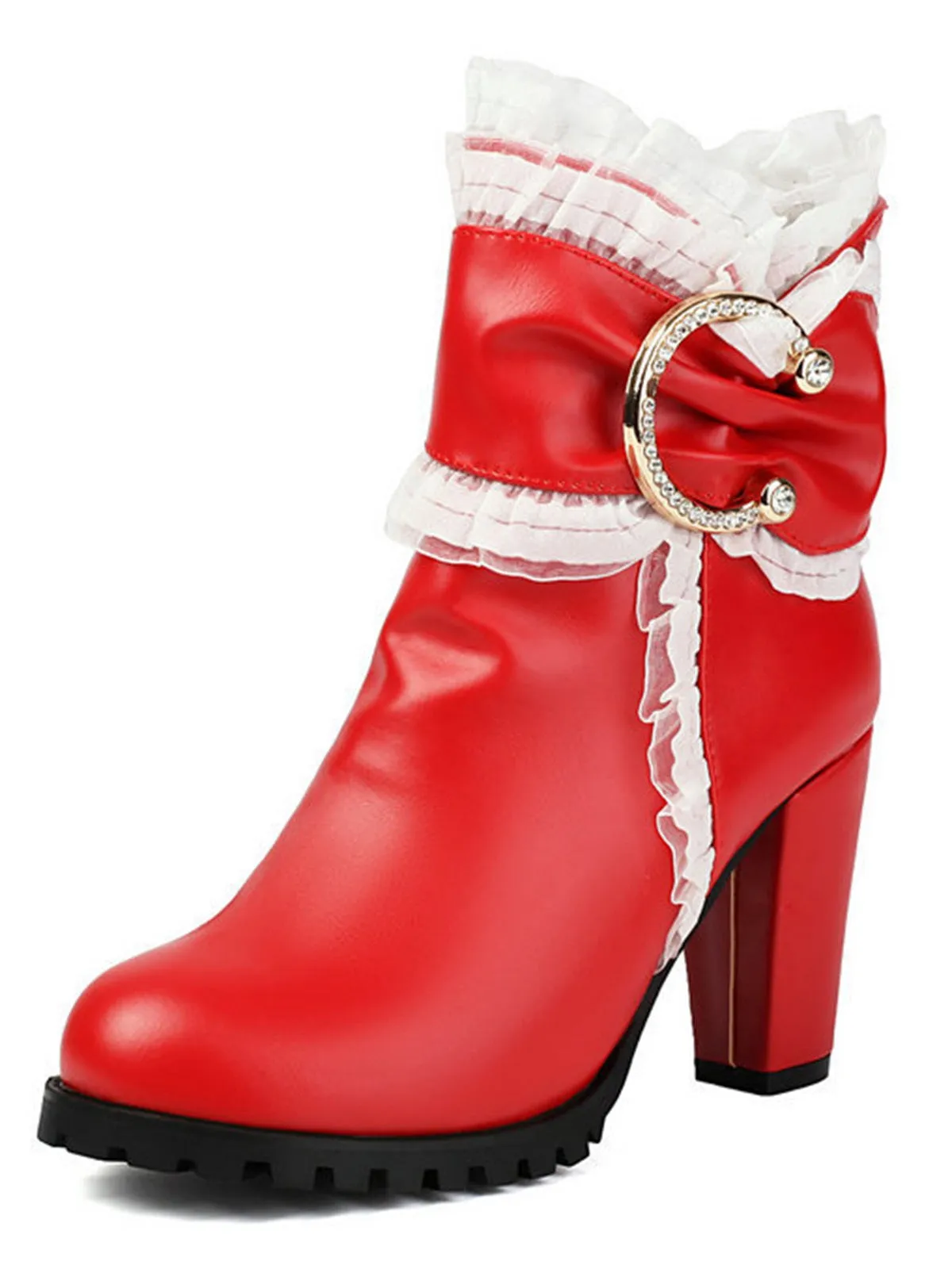 PU Leather Lace-Trimmed Chunky Heel Ankle Boots sold by Retro Stage product image thumbnail 5