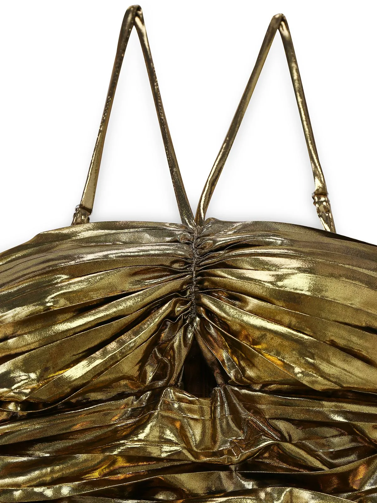 Gold 1960s Metallic Pleated Cutout Party Strap Dress sold by Retro Stage product image thumbnail 4