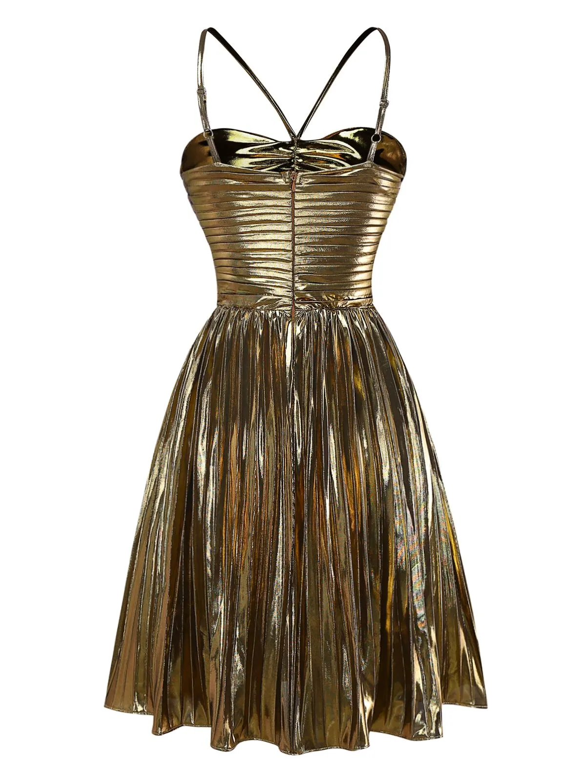 Gold 1960s Metallic Pleated Cutout Party Strap Dress sold by Retro Stage product image thumbnail 3