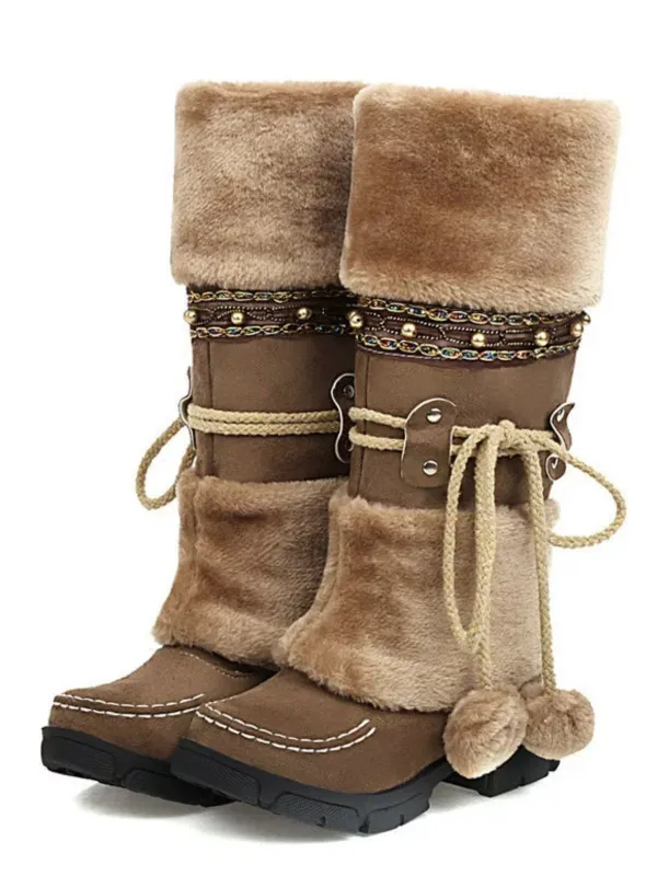 Vintage Faux Fur Pom-Pom Winter Snow Boots sold by Retro Stage