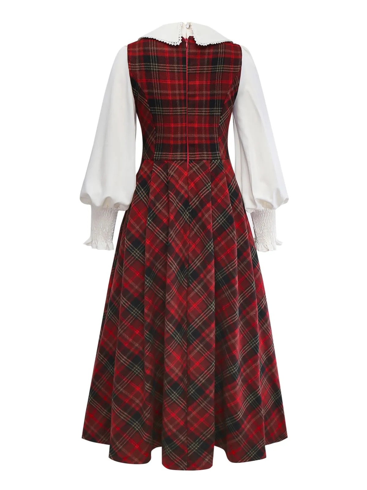 2PCS Red 1940s Peter Pan collar Blouse & Plaid Swing Dress sold by Retro Stage product image thumbnail 3