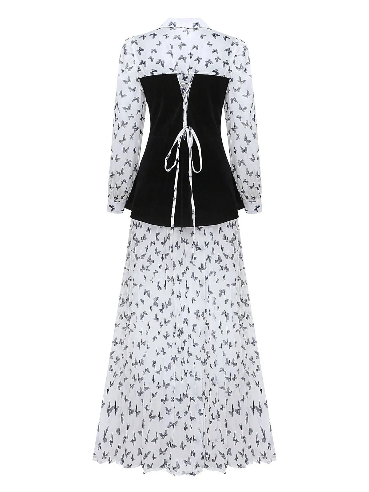 White 1980s Butterfly Pearl Pleated Velvet Corset Midi Dress sold by Retro Stage product image thumbnail 2