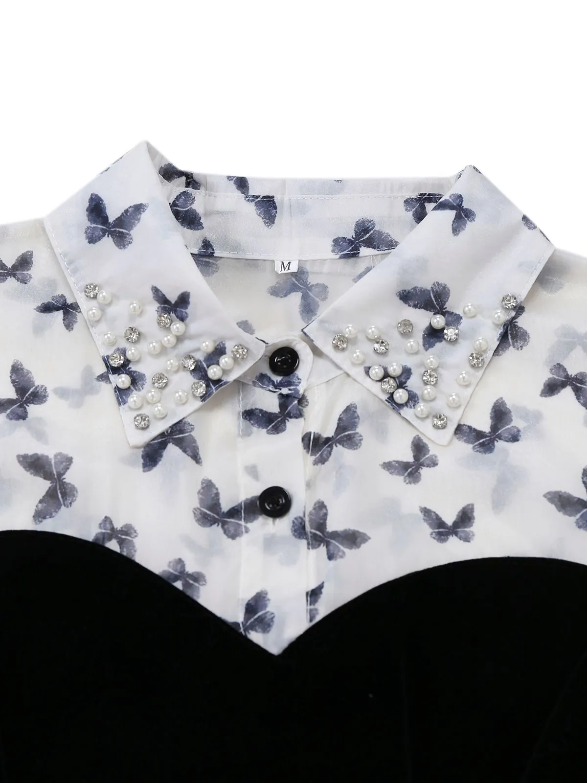 White 1980s Butterfly Pearl Pleated Velvet Corset Midi Dress sold by Retro Stage product image thumbnail 4