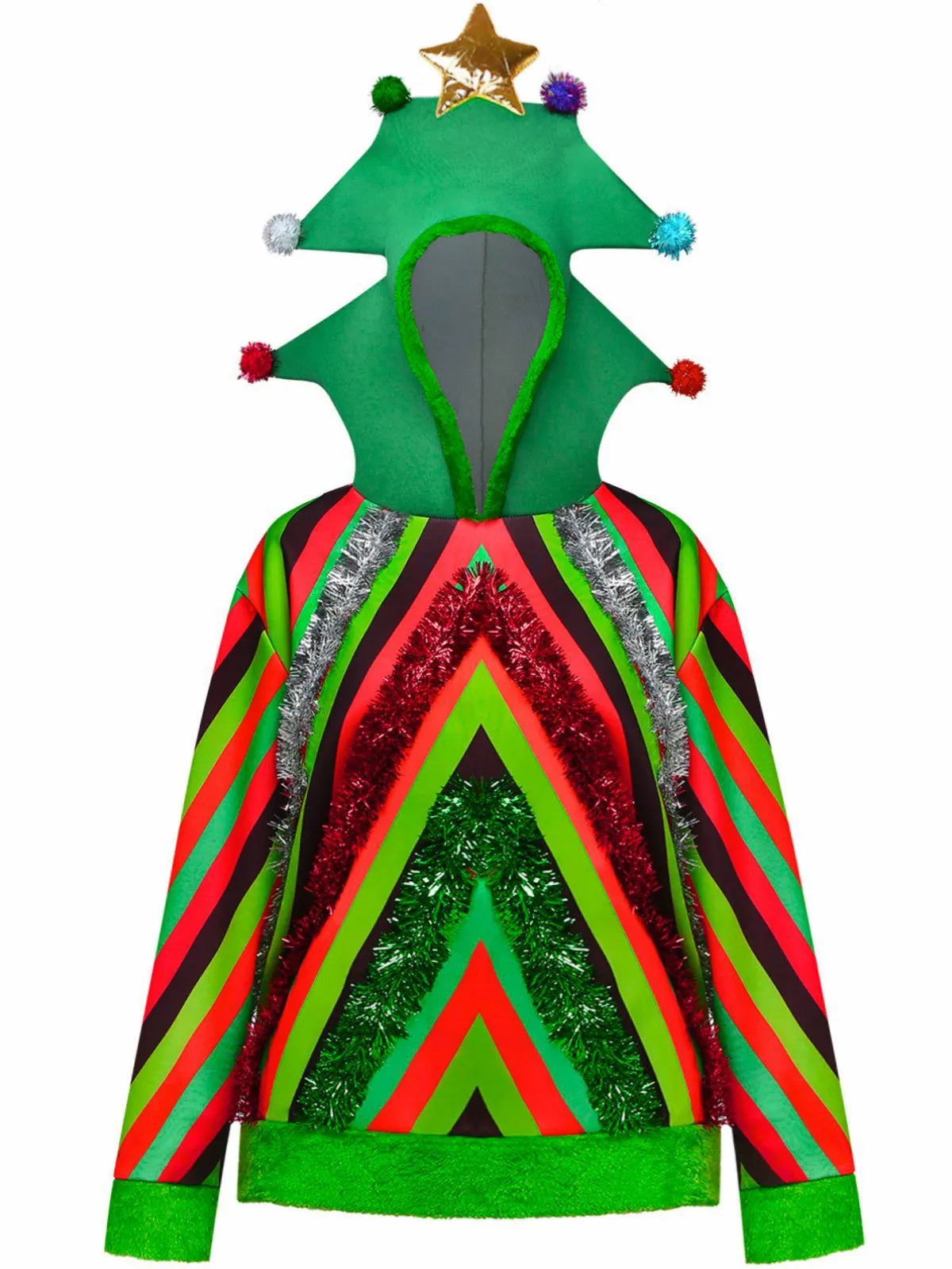 1970s Colorful Christmas Tree 3D Embellished Hoodie Sweater sold by Retro Stage product image thumbnail 2