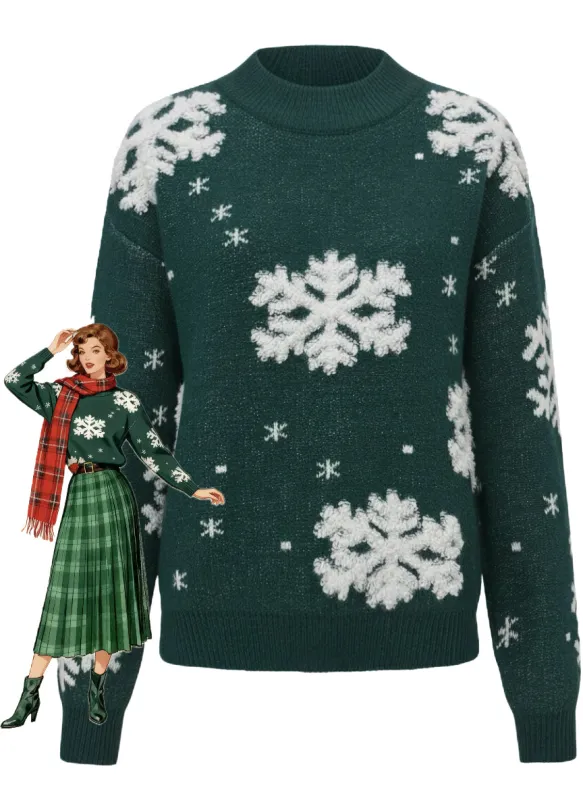 1940s Christmas Fleece-Snowflake Turtleneck Sweater sold by Retro Stage