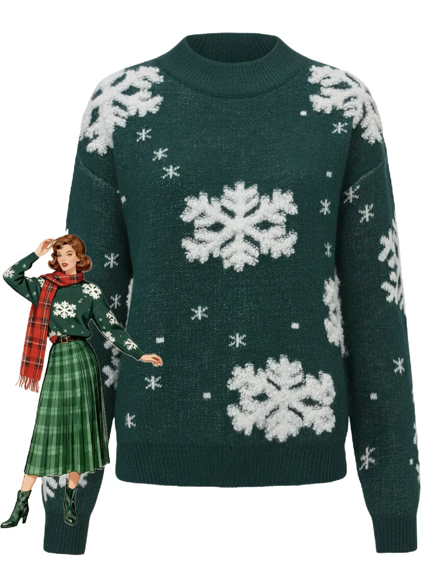 1940s Christmas Fleece-Snowflake Turtleneck Sweater sold by Retro Stage