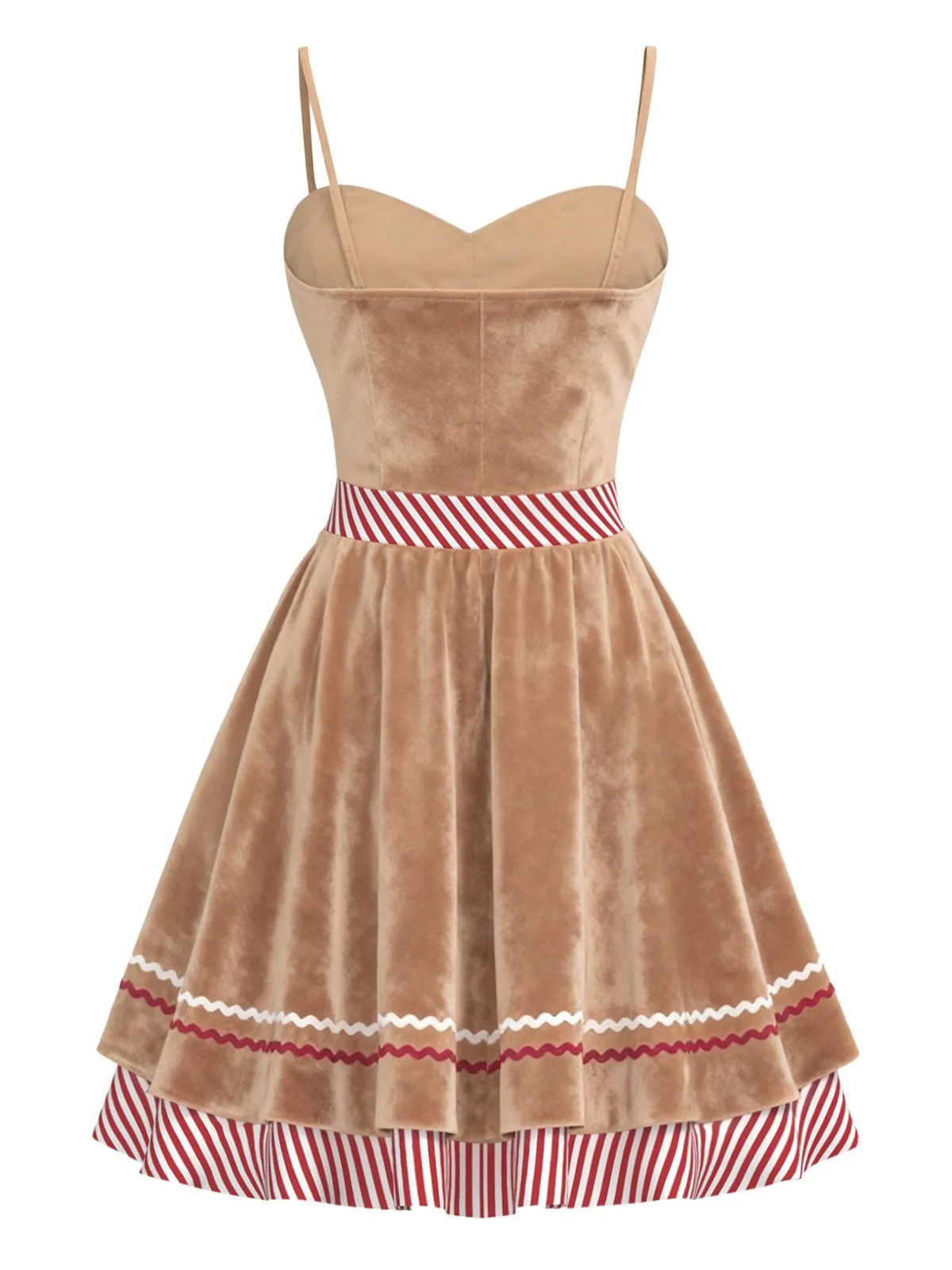 Brown 1960s Gingerbread Heart Stripe Velvet Strap Dress sold by Retro Stage product image thumbnail 3