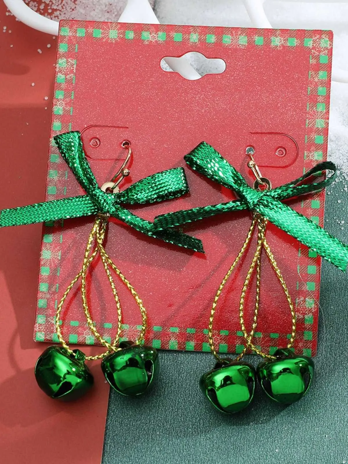 Christmas Glittery Bow Jingle Bell Earrings sold by Retro Stage product image thumbnail 2