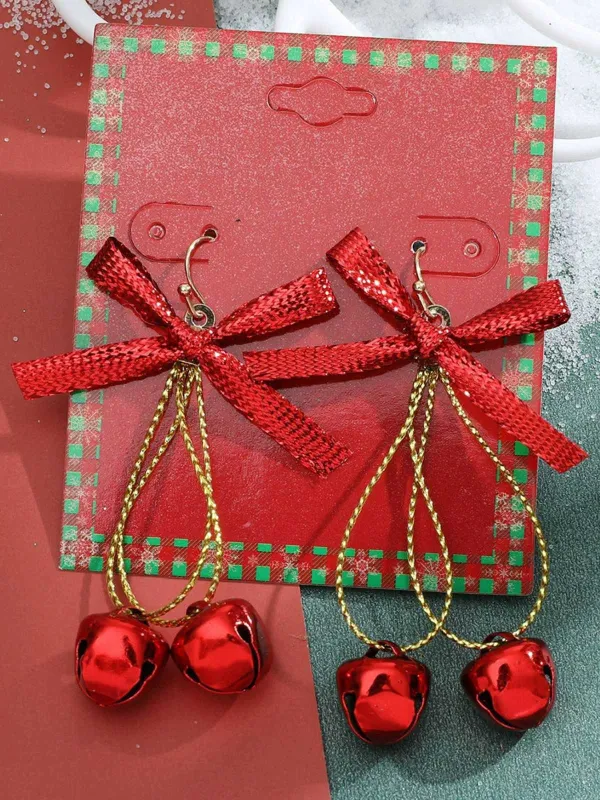 Christmas Glittery Bow Jingle Bell Earrings sold by Retro Stage
