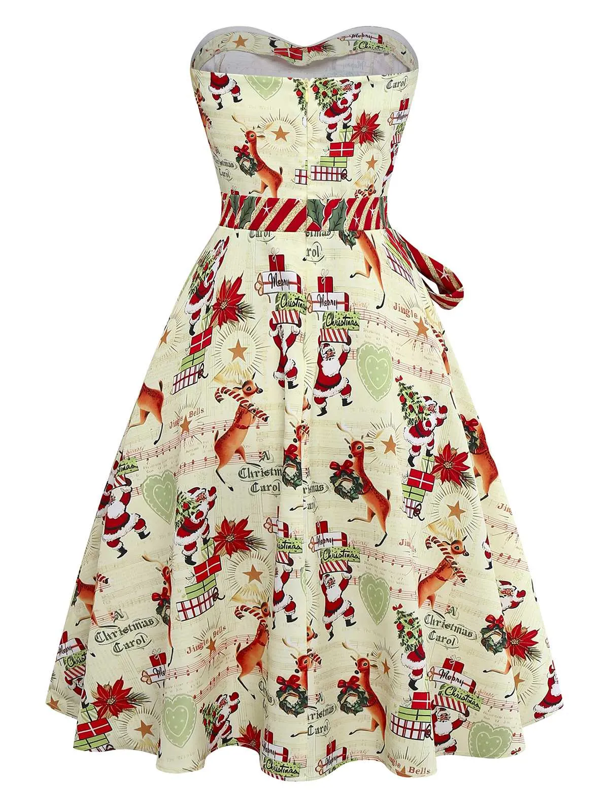 1950s Christmas Candy Cane Santa Bow Strapless Dress sold by Retro Stage product image thumbnail 4