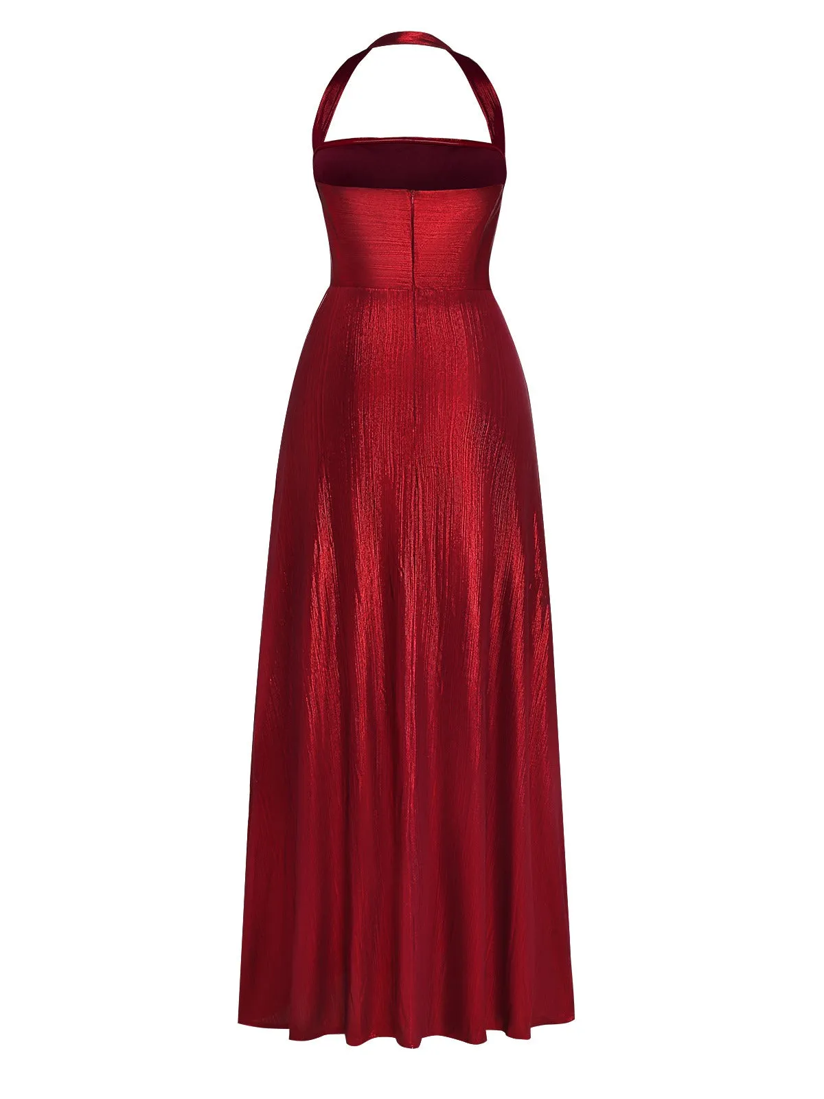 Wine Red 1930s Halter Twist Shimmery Long Dress sold by Retro Stage product image thumbnail 3