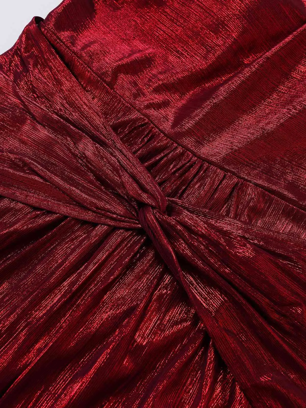 Wine Red 1930s Halter Twist Shimmery Long Dress sold by Retro Stage product image thumbnail 4