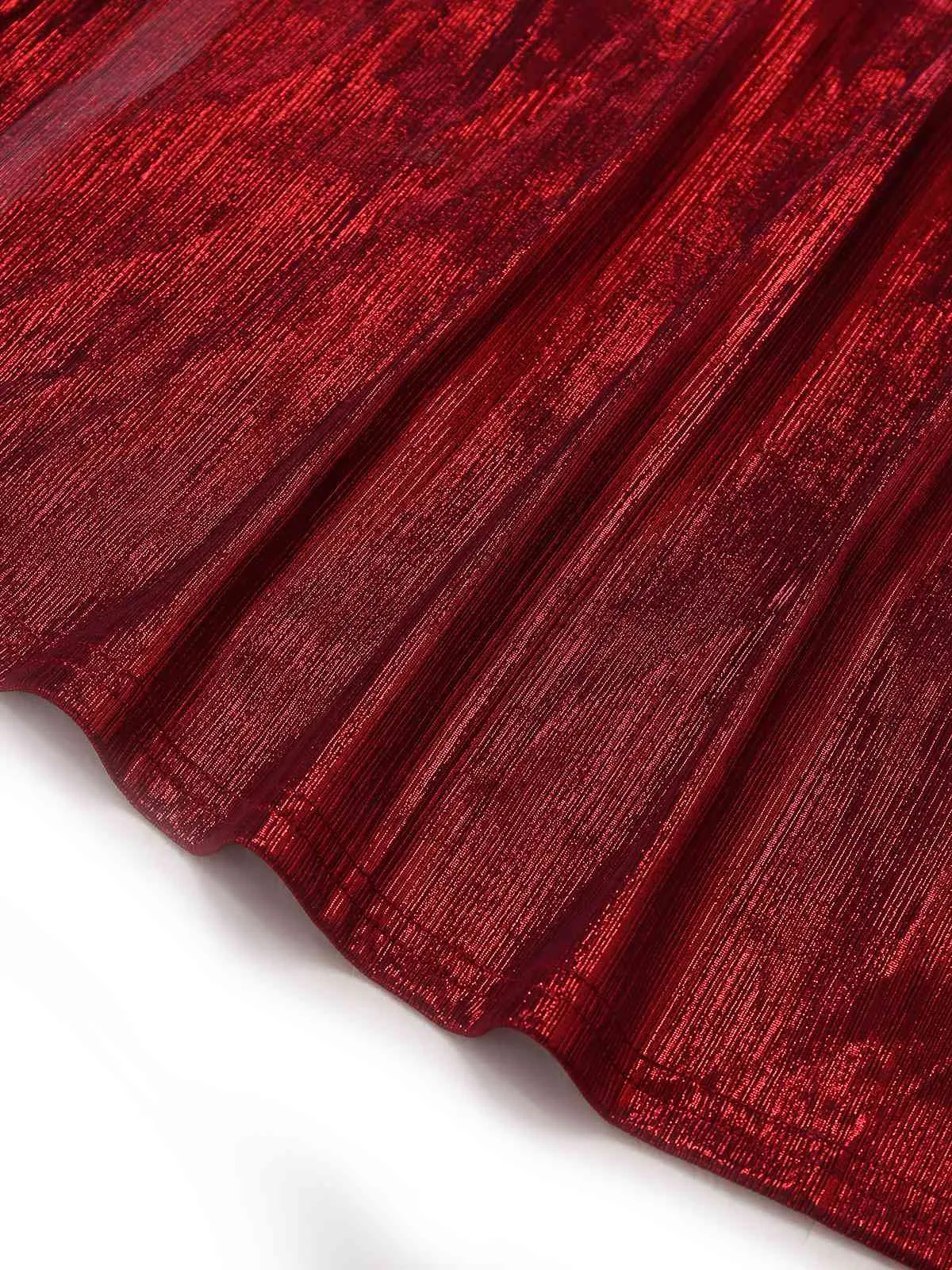 Wine Red 1930s Halter Twist Shimmery Long Dress sold by Retro Stage product image thumbnail 5