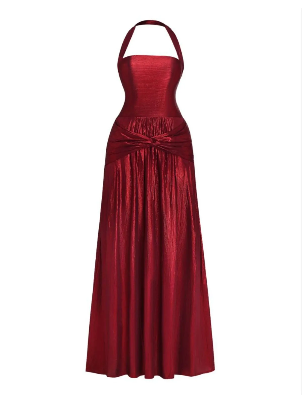 Wine Red 1930s Halter Twist Shimmery Long Dress sold by Retro Stage product image thumbnail 2