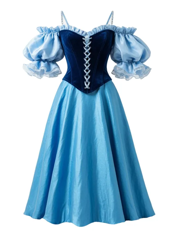 [Pre-Sale] Blue 1950s Off-Shoulder Lace Velvet Princess Dress sold by Retro Stage