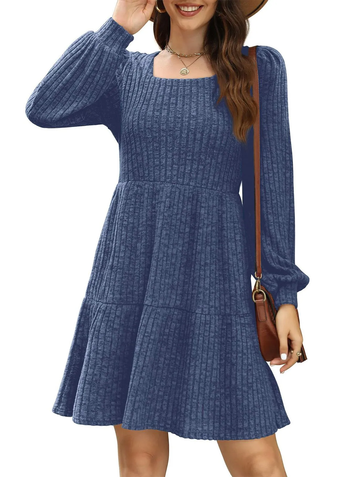 1950s Solid Ribbed Square Neck Long-Sleeve Dress sold by Retro Stage product image thumbnail 5