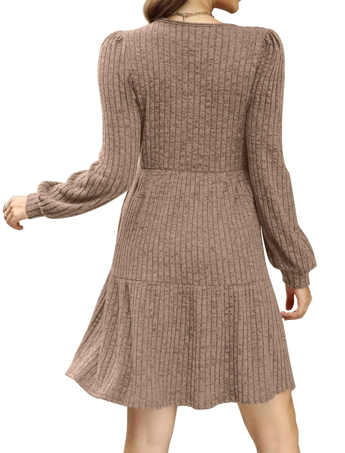 1950s Solid Ribbed Square Neck Long-Sleeve Dress sold by Retro Stage product image thumbnail 3