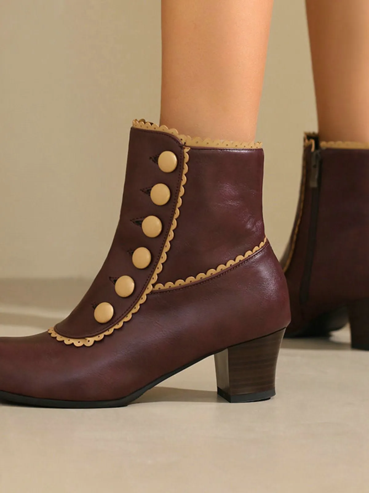 Vintage Faux Fur Lining Chunky Heel Short Boots sold by Retro Stage product image thumbnail 3