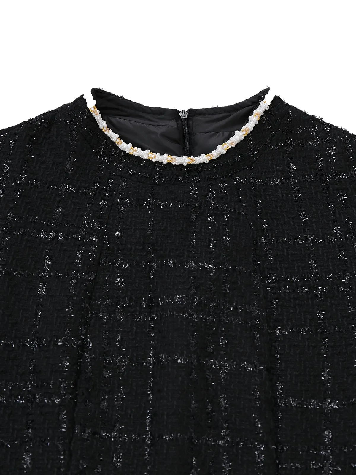 1950s Binding Pearl-Trimmed Collar Tweed Dress sold by Retro Stage product image thumbnail 5