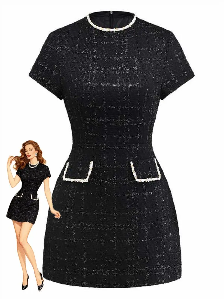 1950s Binding Pearl-Trimmed Collar Tweed Dress sold by Retro Stage