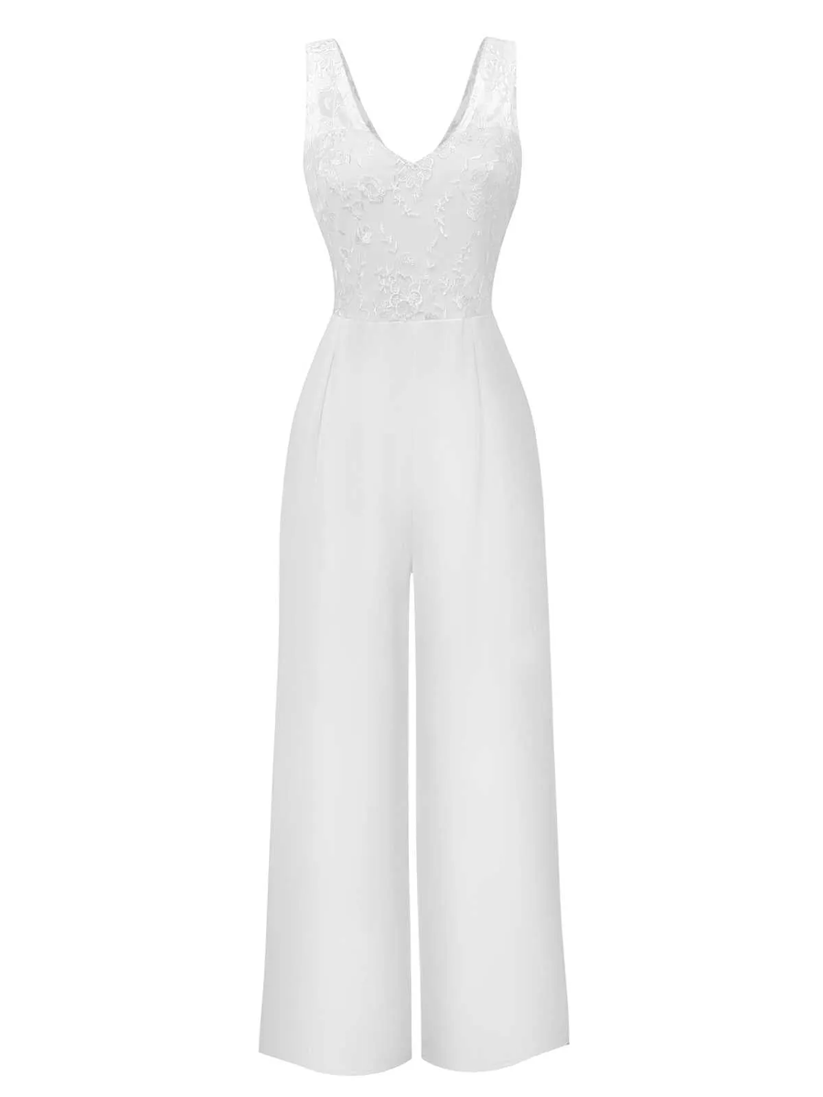 White 1970s Mesh Floral Embroidered Jumpsuit sold by Retro Stage