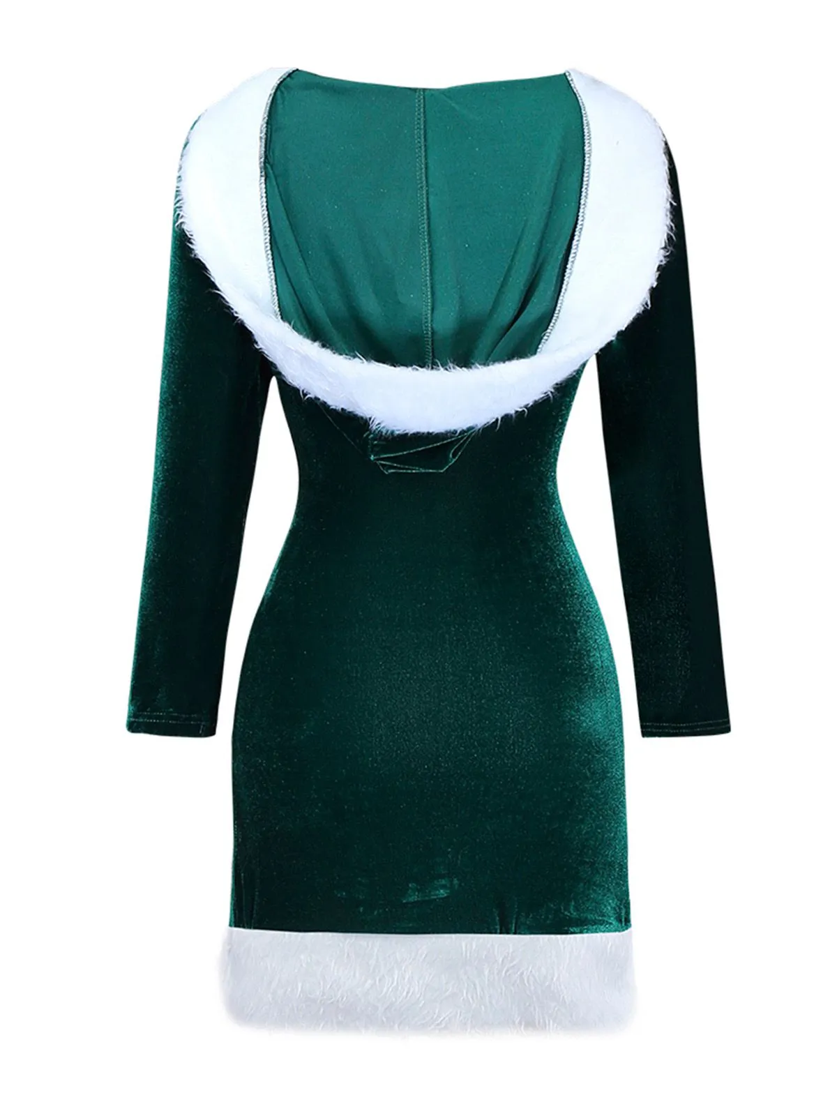 1980s Christmas Fur Trim Hooded Velvet Dress sold by Retro Stage product image thumbnail 5