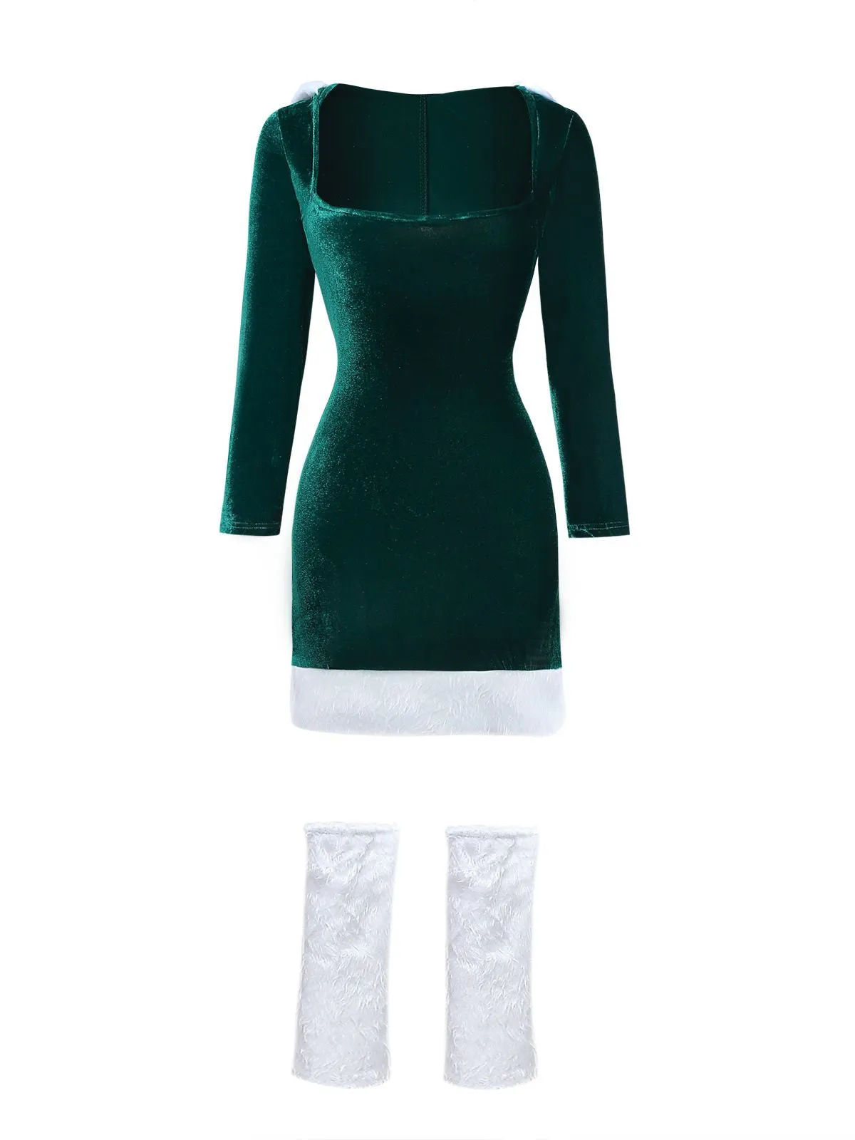 1980s Christmas Fur Trim Hooded Velvet Dress sold by Retro Stage product image thumbnail 2