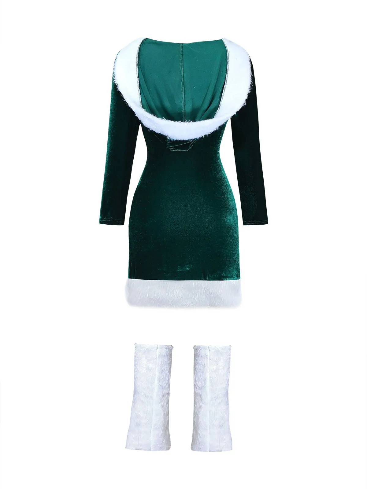 1980s Christmas Fur Trim Hooded Velvet Dress sold by Retro Stage product image thumbnail 3