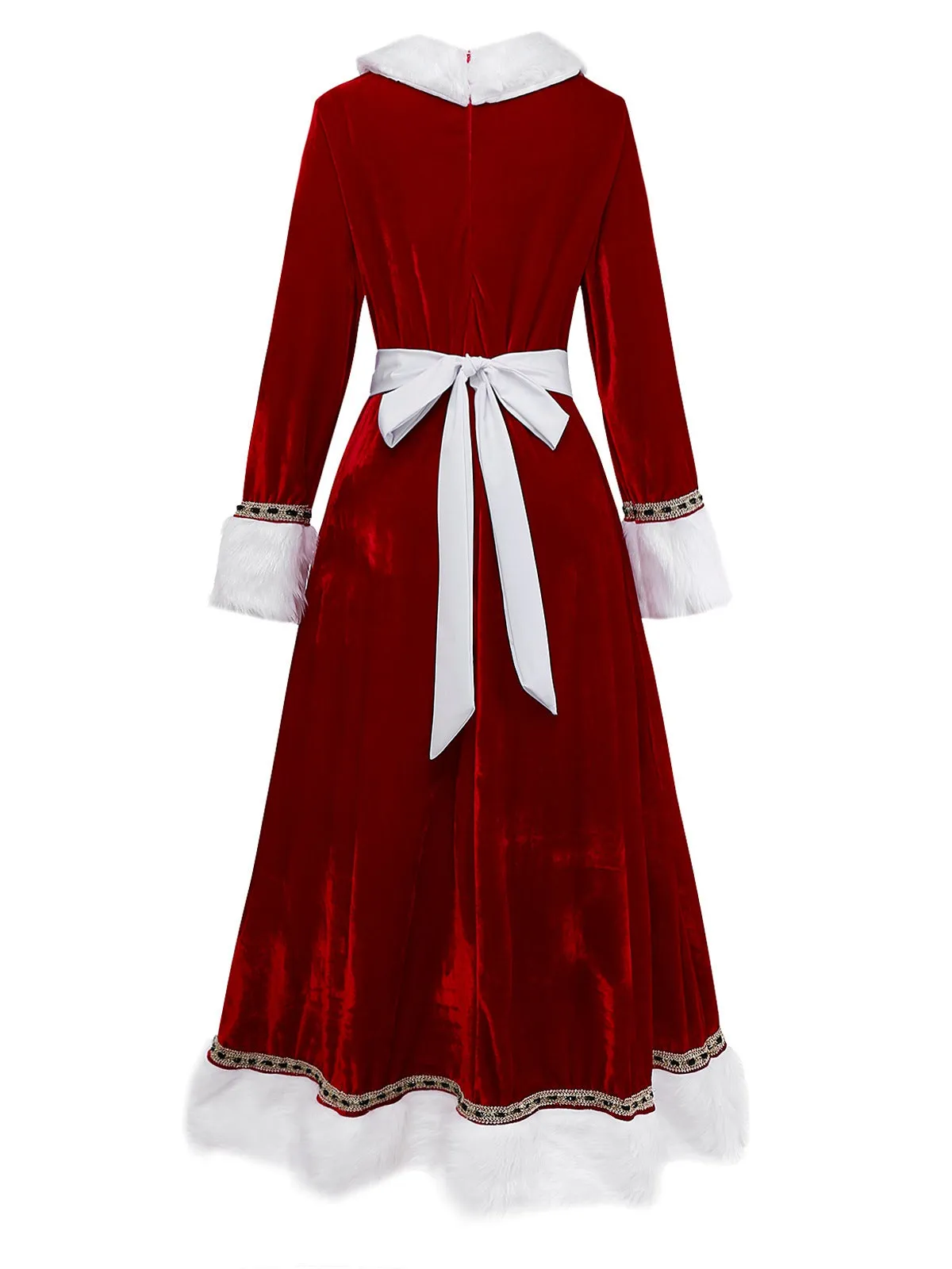 Red 1930s Mrs. Claus Costume Velvet Dress Set sold by Retro Stage product image thumbnail 3